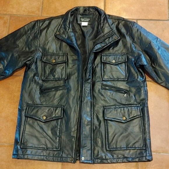Haband Executive Division Genuine Leather Jacket Patchwork Men's LARGE - Picture 1 of 9